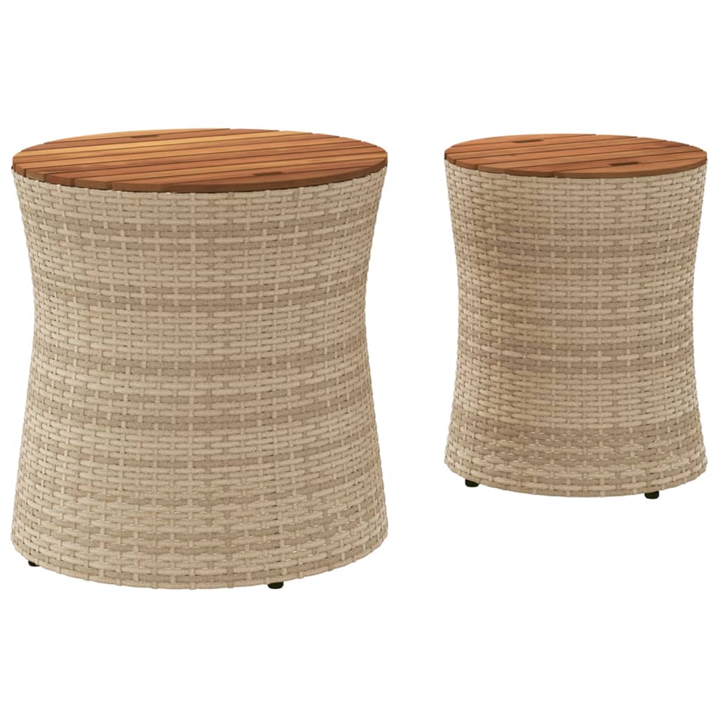 Garden Side Tables 2 pcs with Wooden Top Beige Poly Rattan