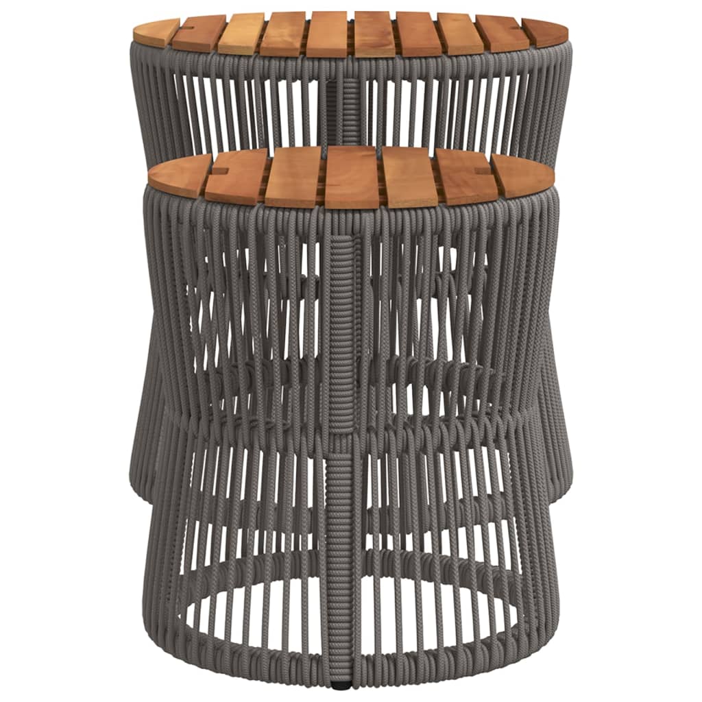 Garden Side Tables 2 pcs with Wooden Top Grey Poly Rattan