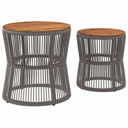 Garden Side Tables 2 pcs with Wooden Top Grey Poly Rattan