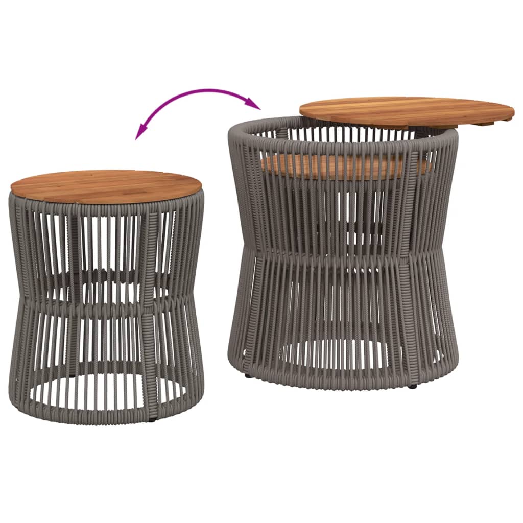 Garden Side Tables 2 pcs with Wooden Top Grey Poly Rattan