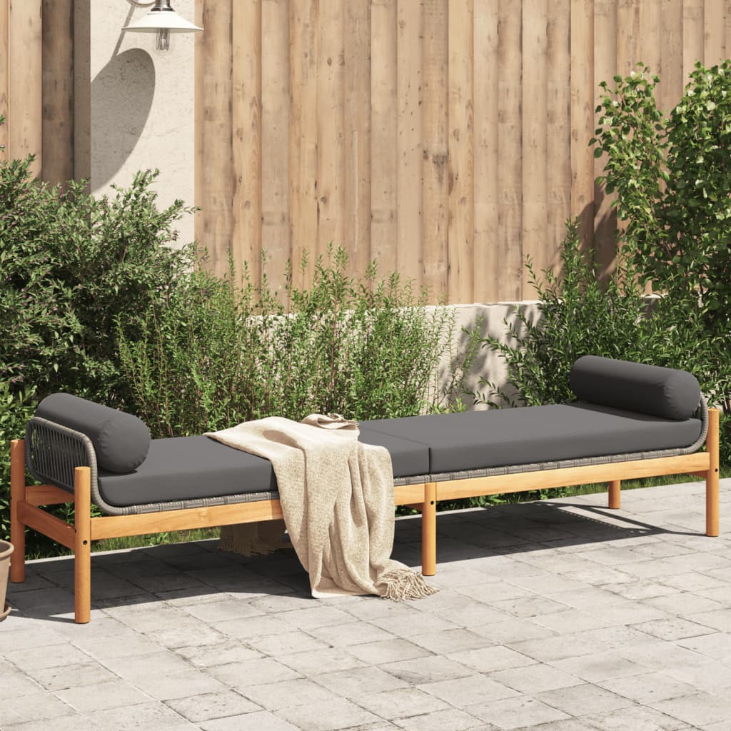 Garden Bench with Cushion Grey Poly Rattan Acacia