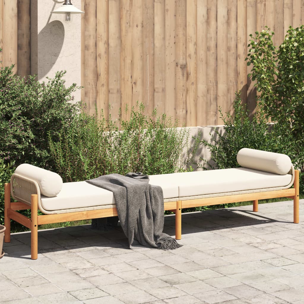 Garden Bench with Cushion Beige Poly Rattan Acacia