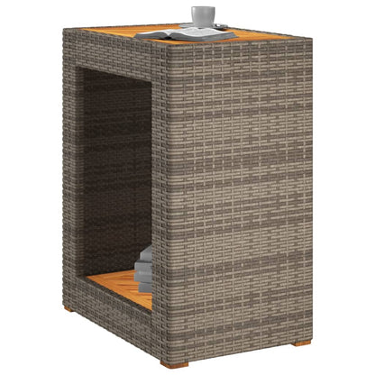 Garden Side Table with Wooden Top Grey 60x40x75 cm Poly Rattan