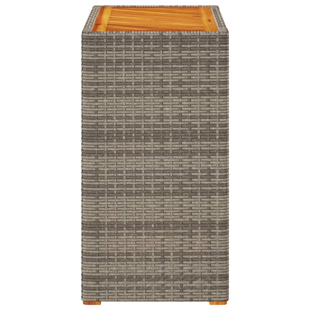 Garden Side Table with Wooden Top Grey 60x40x75 cm Poly Rattan