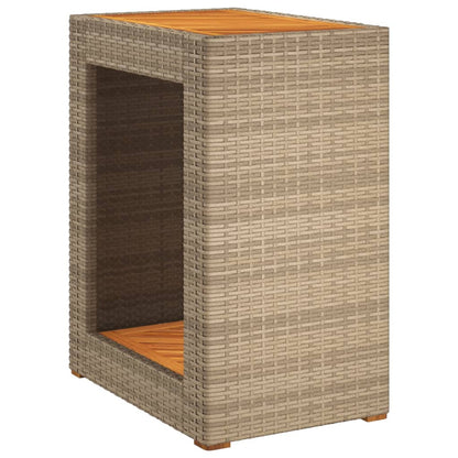 Garden Side Table with Wooden Top Beige 60x40x75 cm Poly Rattan