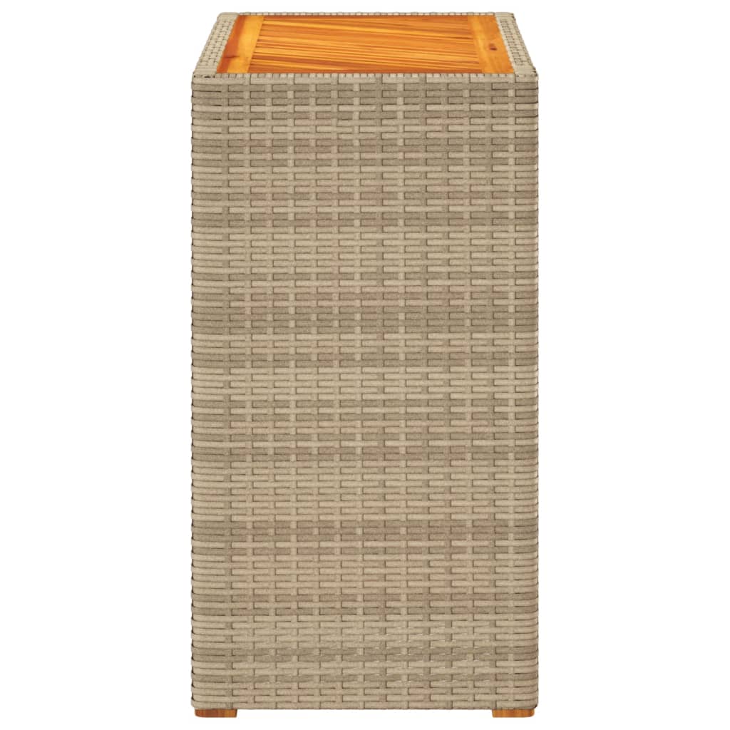 Garden Side Table with Wooden Top Beige 60x40x75 cm Poly Rattan