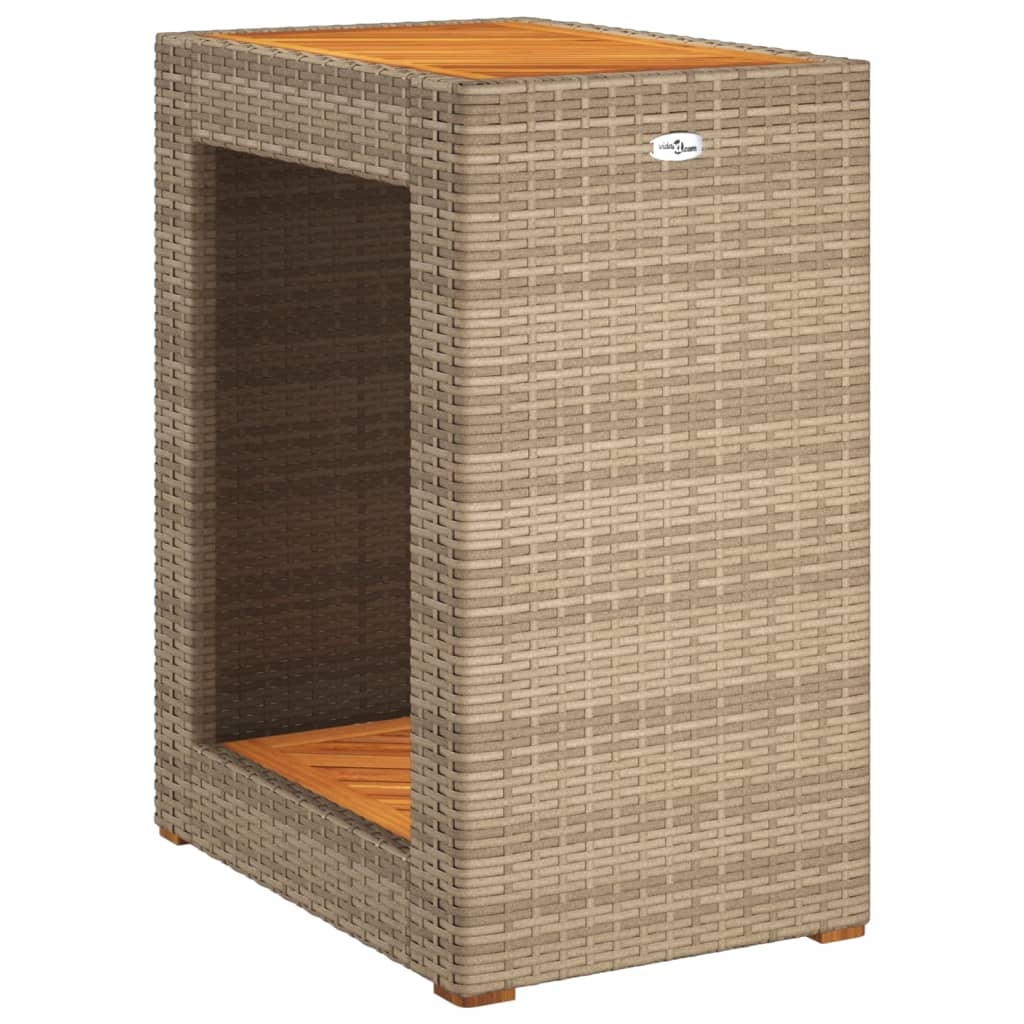 Garden Side Table with Wooden Top Beige 60x40x75 cm Poly Rattan