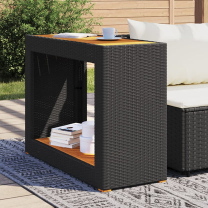 Garden Side Table with Wooden Top Black 100x40x75 cm Poly Rattan