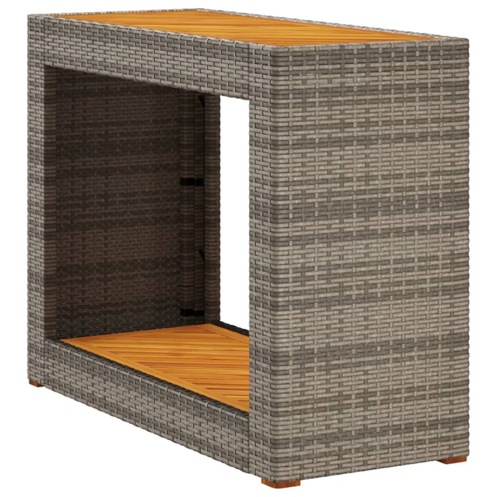 Garden Side Table with Wooden Top Grey 100x40x75 cm Poly Rattan