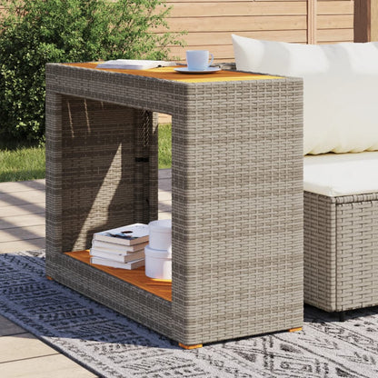 Garden Side Table with Wooden Top Grey 100x40x75 cm Poly Rattan