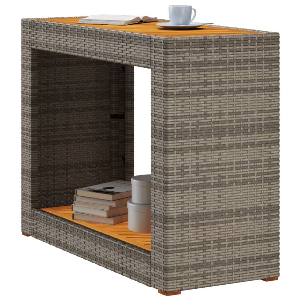 Garden Side Table with Wooden Top Grey 100x40x75 cm Poly Rattan