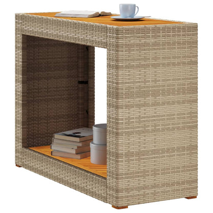 Garden Side Table with Wooden Top Beige 100x40x75 cm Poly Rattan