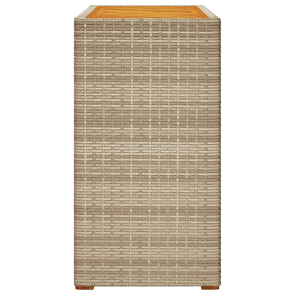 Garden Side Table with Wooden Top Beige 100x40x75 cm Poly Rattan