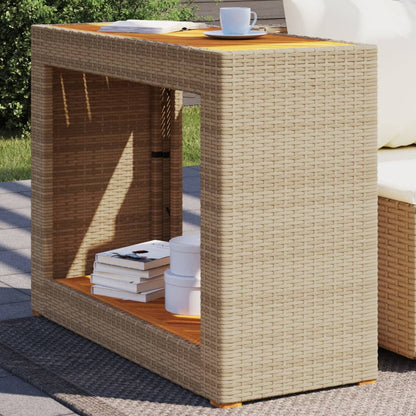 Garden Side Table with Wooden Top Beige 100x40x75 cm Poly Rattan