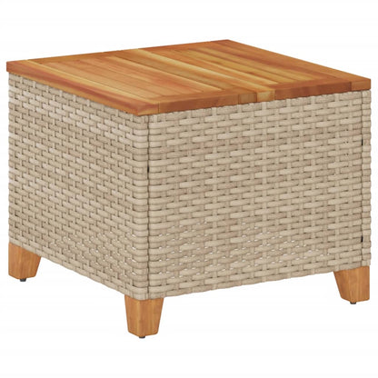 Garden Table Beige 45x45x37 cm Poly Rattan Acacia Wood