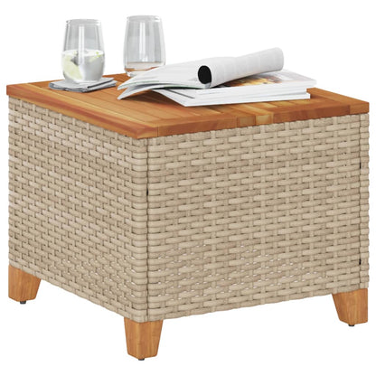 Garden Table Beige 45x45x37 cm Poly Rattan Acacia Wood