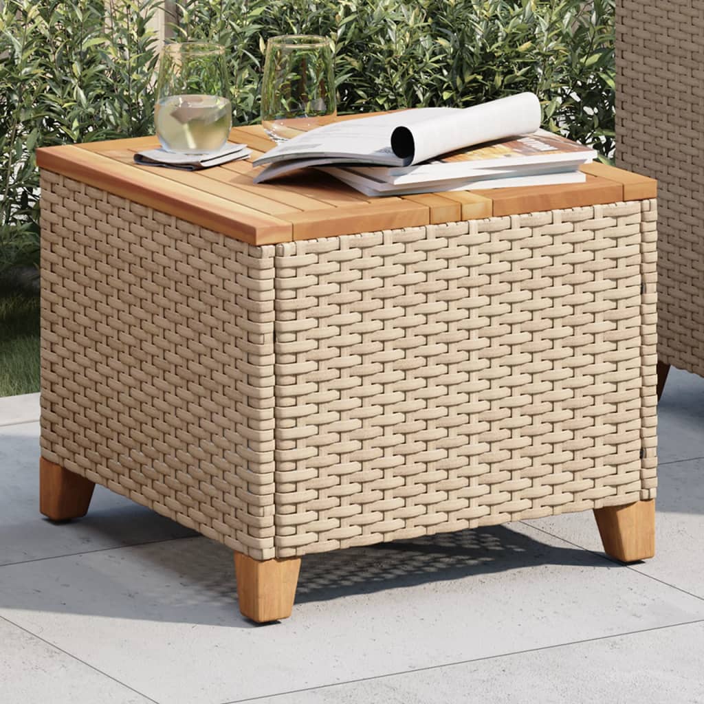 Garden Table Beige 45x45x37 cm Poly Rattan Acacia Wood