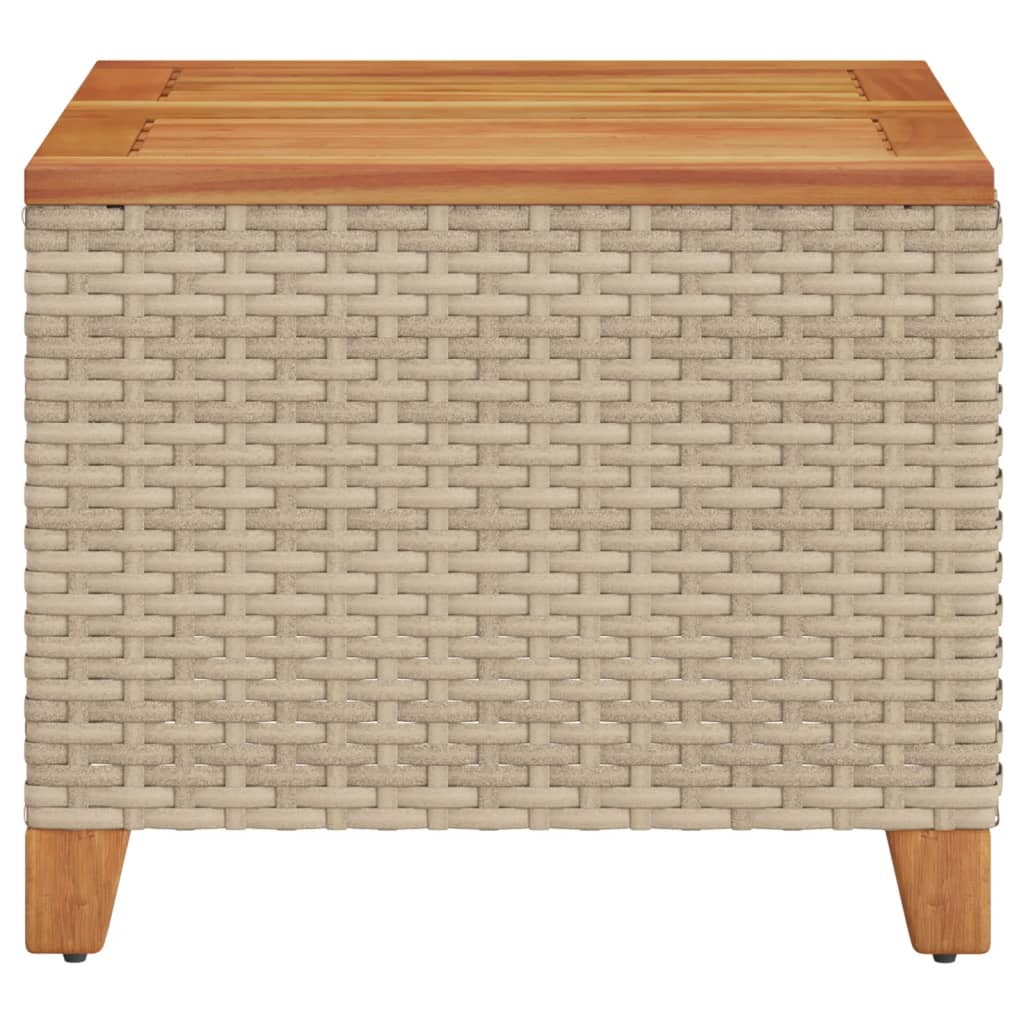 Garden Table Beige 45x45x37 cm Poly Rattan Acacia Wood