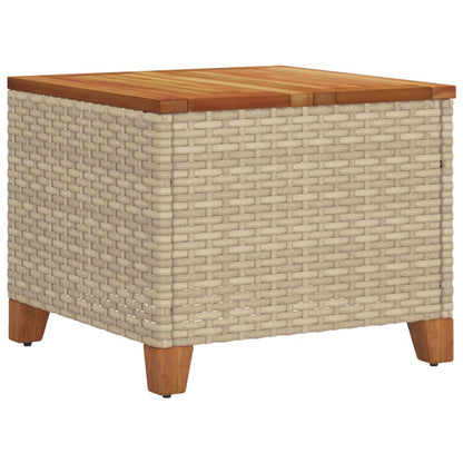 Garden Table Beige 45x45x37 cm Poly Rattan Acacia Wood