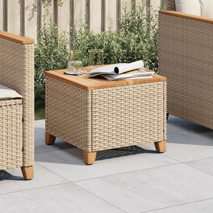 Garden Table Beige 45x45x37 cm Poly Rattan Acacia Wood