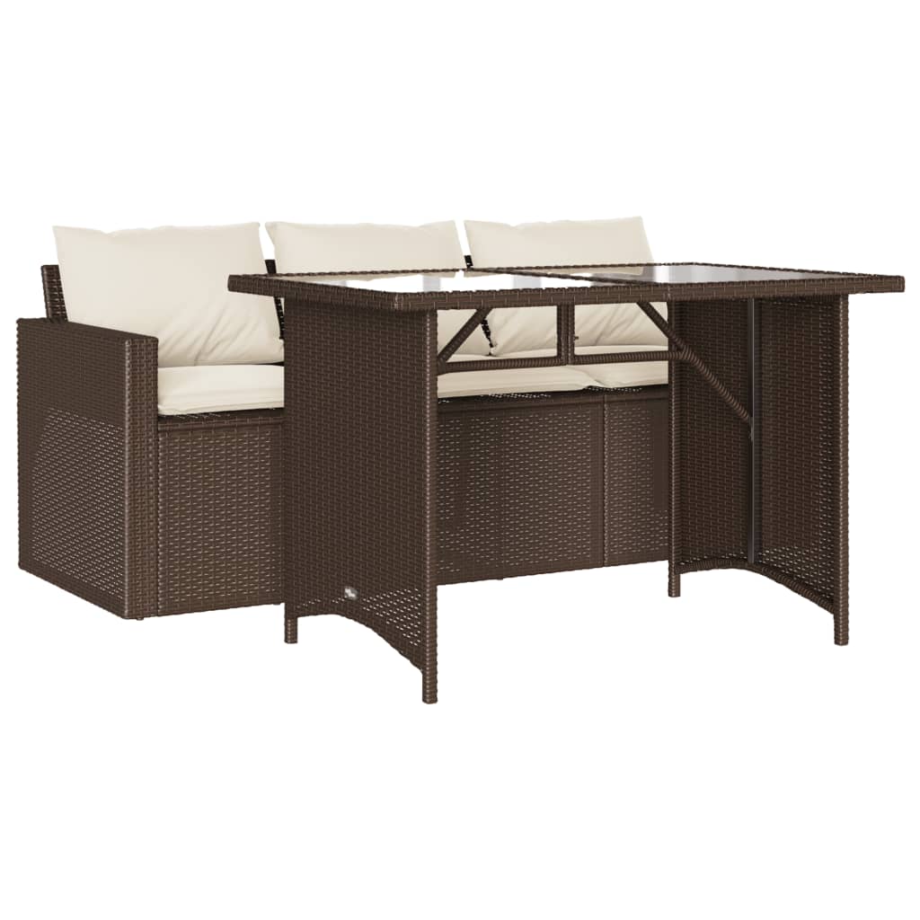 2 Piece Garden Dining Set with Cushions Brown Poly Rattan