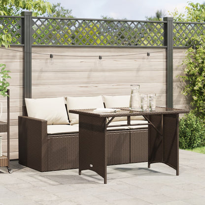 2 Piece Garden Dining Set with Cushions Brown Poly Rattan