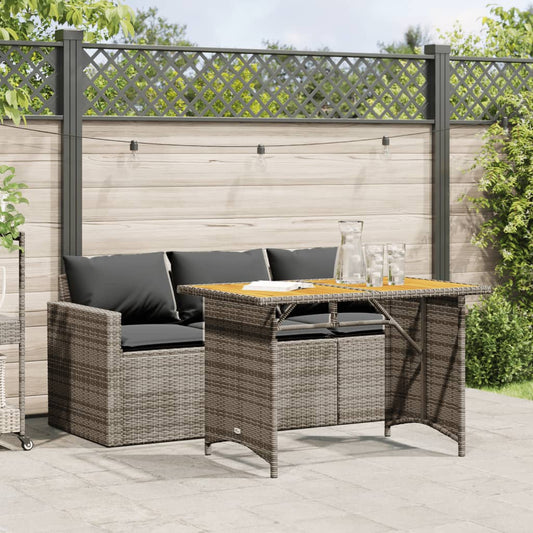 2 Piece Garden Dining Set with Cushions Grey Poly Rattan