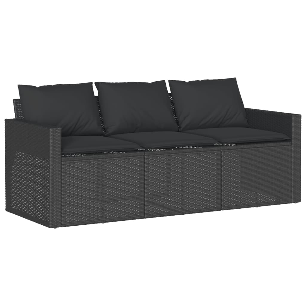 Garden Sofa with Cushions 3-Seater Black Poly Rattan