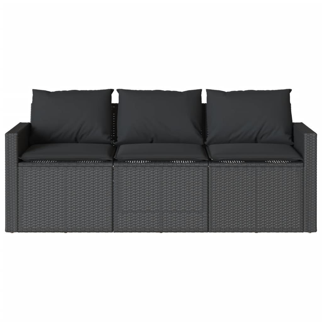 Garden Sofa with Cushions 3-Seater Black Poly Rattan