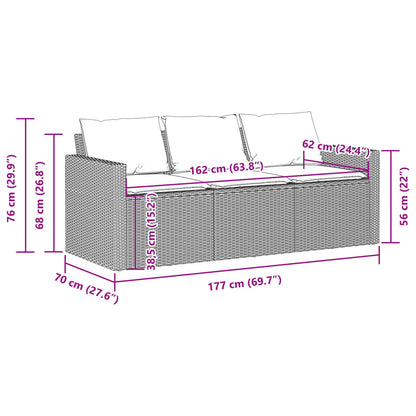 Garden Sofa with Cushions 3-Seater Black Poly Rattan