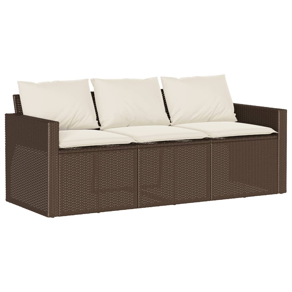 Garden Sofa with Cushions 3-Seater Brown Poly Rattan