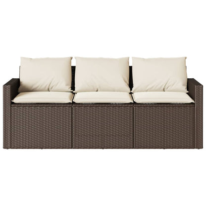 Garden Sofa with Cushions 3-Seater Brown Poly Rattan