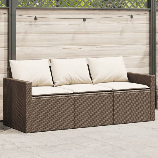 Garden Sofa with Cushions 3-Seater Brown Poly Rattan