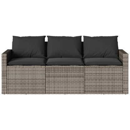 Garden Sofa with Cushions 3-Seater Grey Poly Rattan