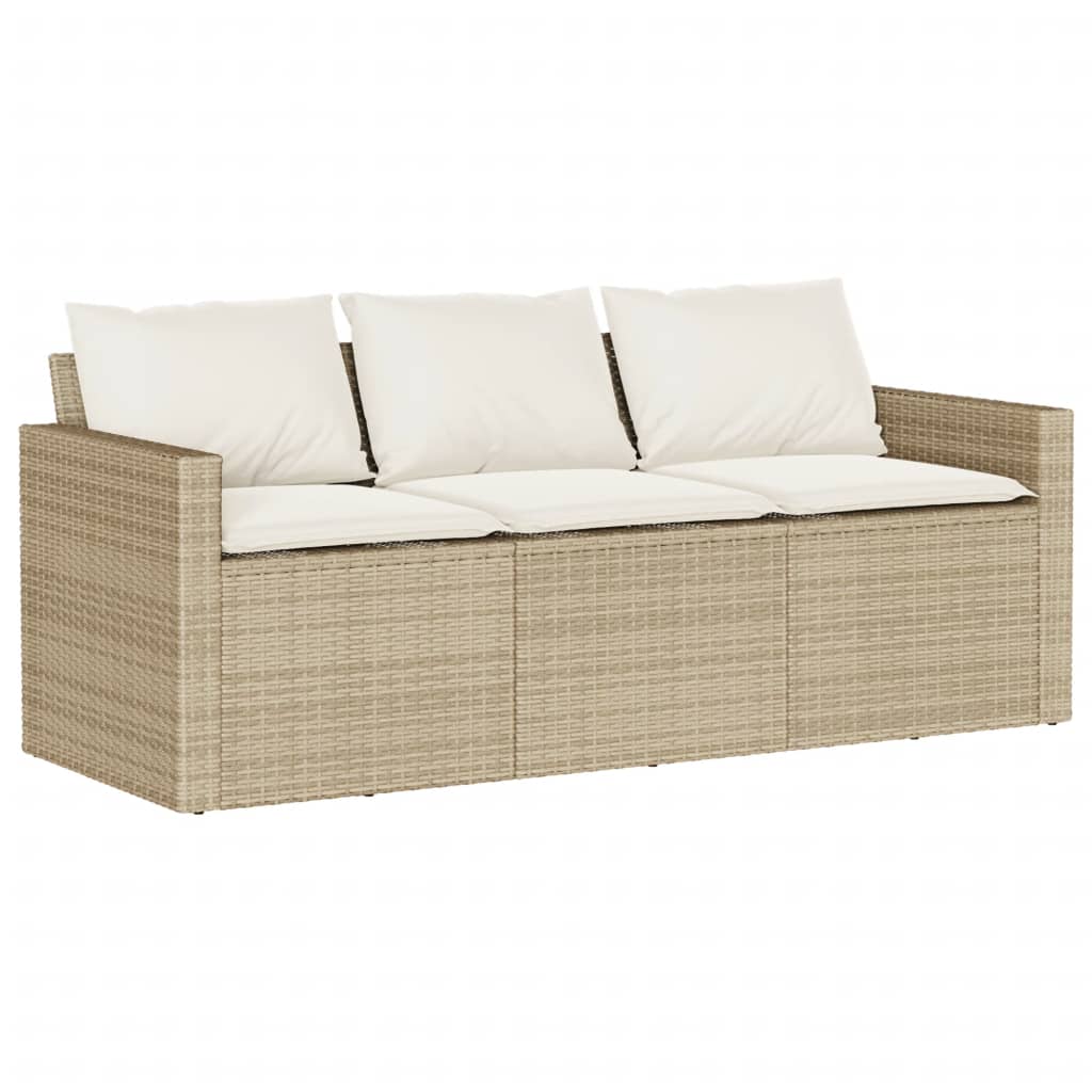 Garden Sofa with Cushions 3-Seater Beige Poly Rattan