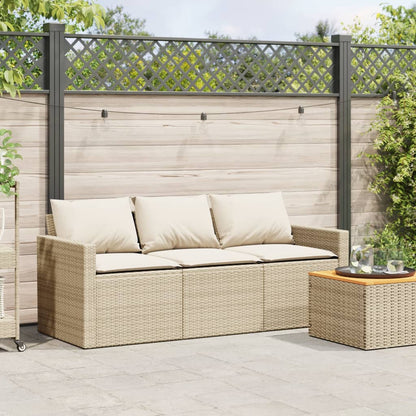 Garden Sofa with Cushions 3-Seater Beige Poly Rattan