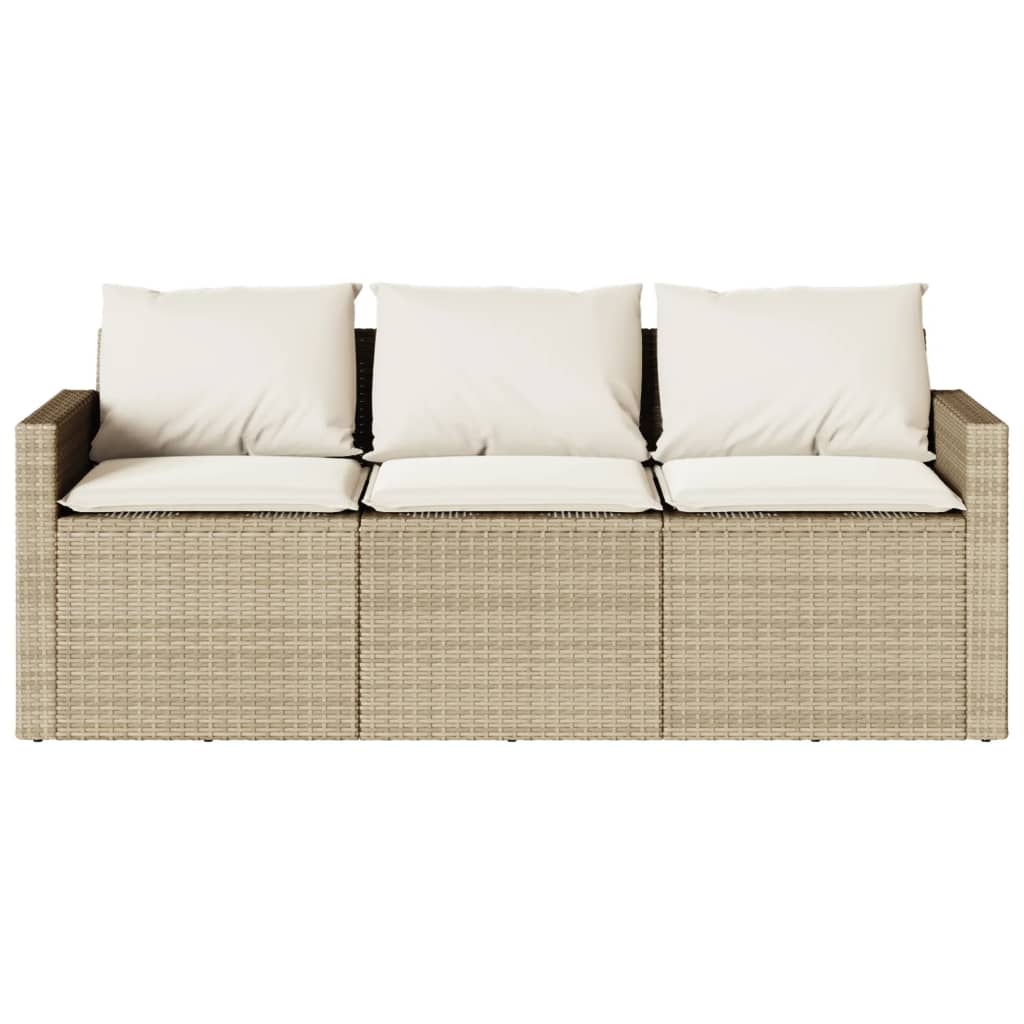 Garden Sofa with Cushions 3-Seater Beige Poly Rattan