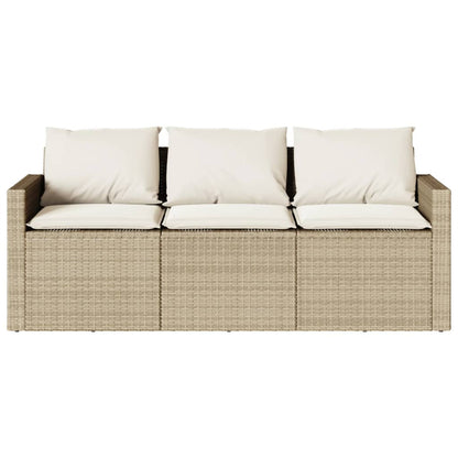 Garden Sofa with Cushions 3-Seater Beige Poly Rattan