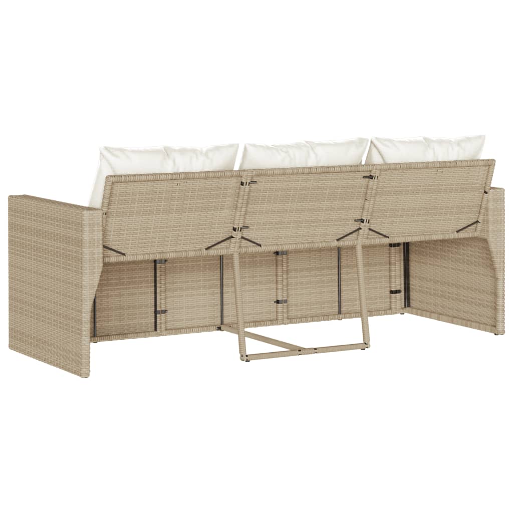 Garden Sofa with Cushions 3-Seater Beige Poly Rattan