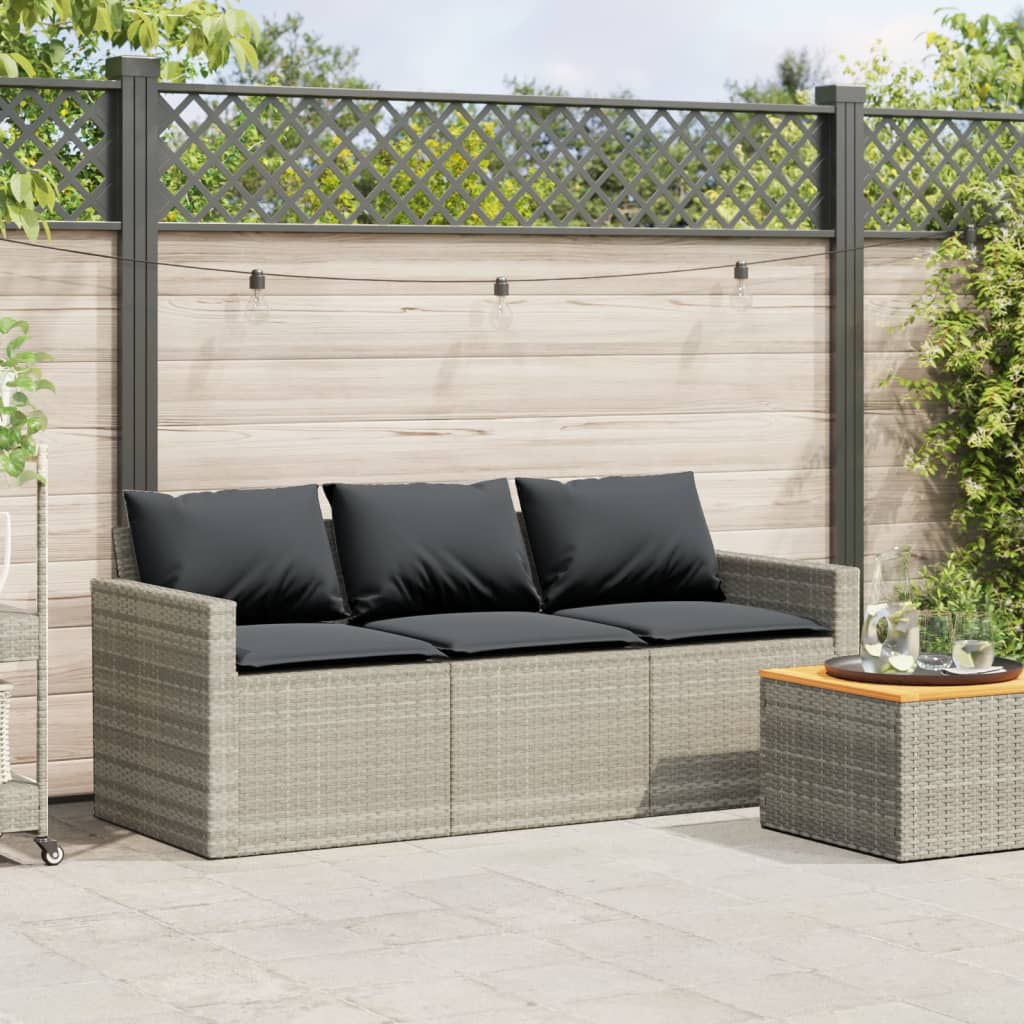 Garden Sofa with Cushions 3-Seater Light Grey Poly Rattan