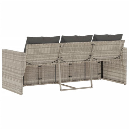 Garden Sofa with Cushions 3-Seater Light Grey Poly Rattan