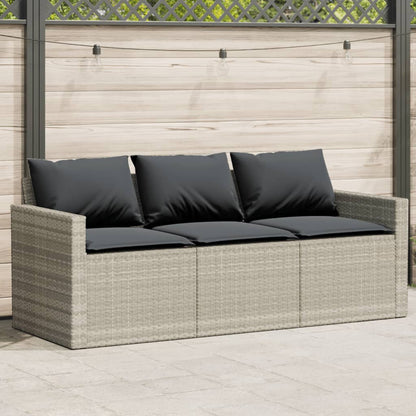 Garden Sofa with Cushions 3-Seater Light Grey Poly Rattan