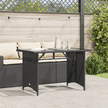 Garden Table with Glass Top Black 110x68x70 cm Poly Rattan