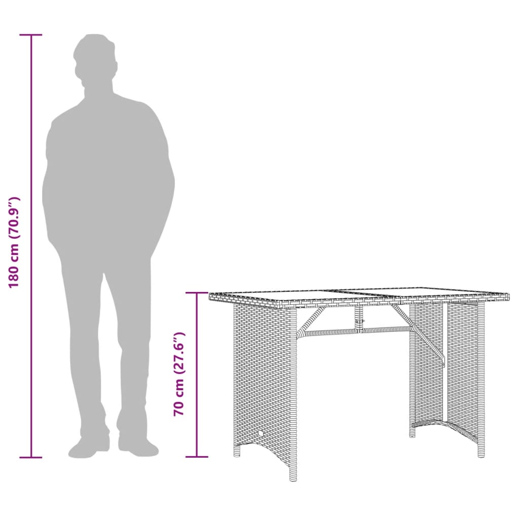 Garden Table with Glass Top Black 110x68x70 cm Poly Rattan