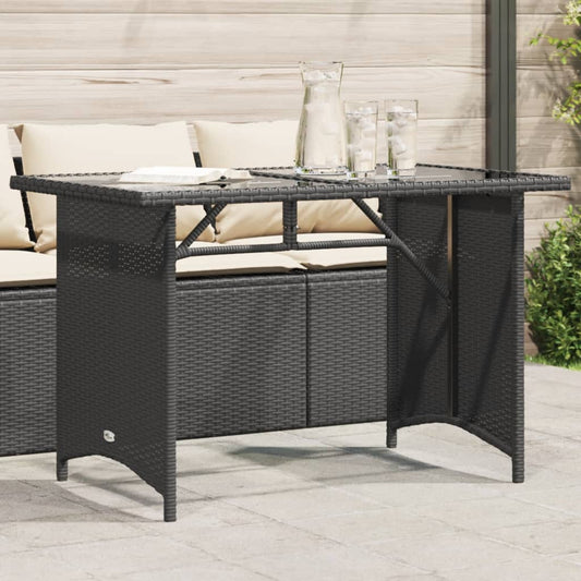 Garden Table with Glass Top Black 110x68x70 cm Poly Rattan