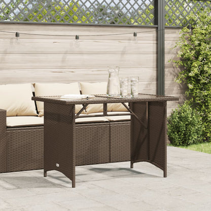 Garden Table with Glass Top Brown 110x68x70 cm Poly Rattan