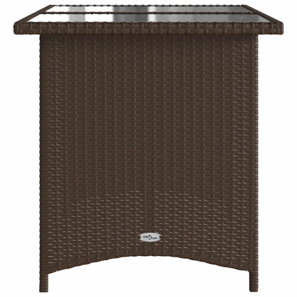 Garden Table with Glass Top Brown 110x68x70 cm Poly Rattan