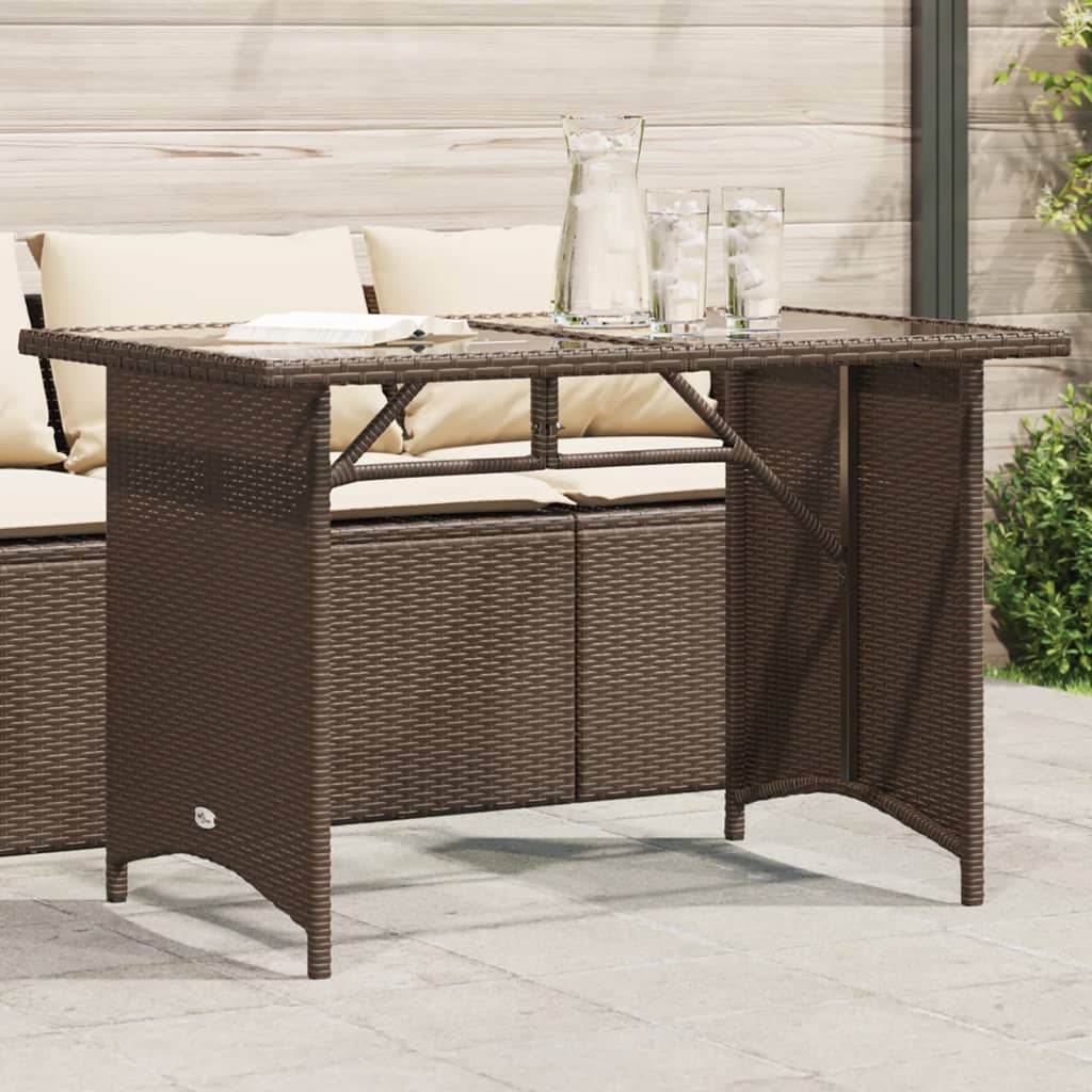 Garden Table with Glass Top Brown 110x68x70 cm Poly Rattan