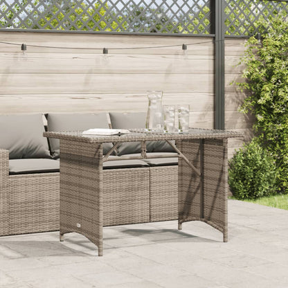 Garden Table with Glass Top Grey 110x68x70 cm Poly Rattan