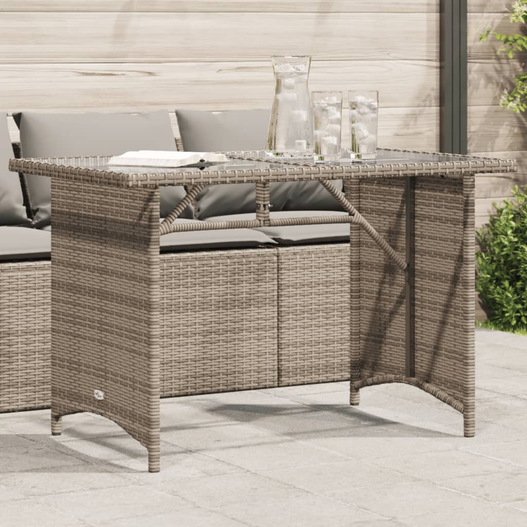 Garden Table with Glass Top Grey 110x68x70 cm Poly Rattan